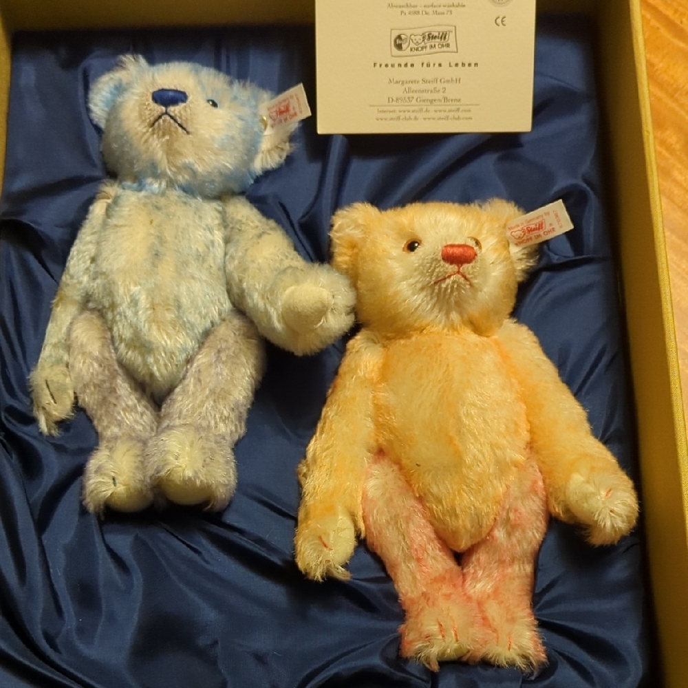 Steiff Plush Teddy Bear Set - Blue and Orange